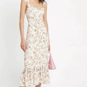 Floral Pink Rose OPT  Floral Toile De Jouy Dress, sz L O.P.T